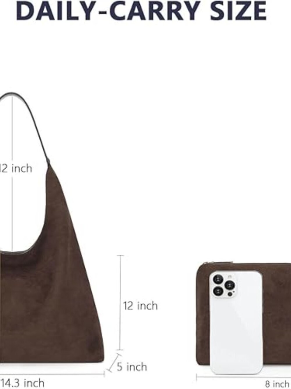 Vintage Suede Slouchy Hobo Tote Bag Large Capacity Work Handbag Faux Suede - Picture 4 of 6